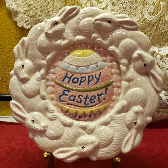Vtg Bunny Rabbit Plate Happy Easter Egg Omnibus